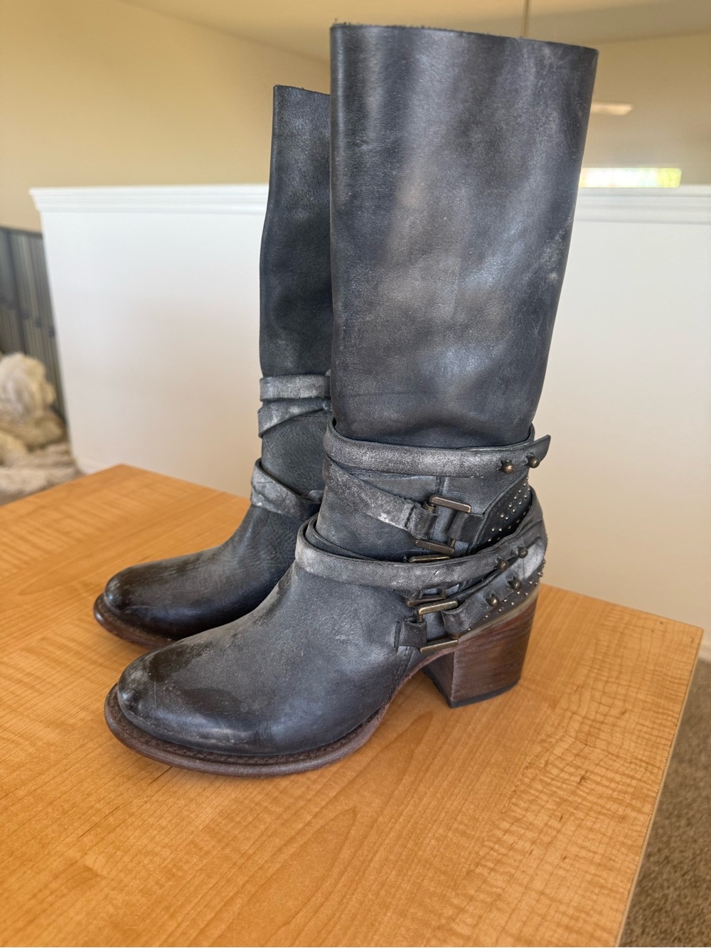 Freebird by Steven Grey Leather Mid-Calf Heeled Boots